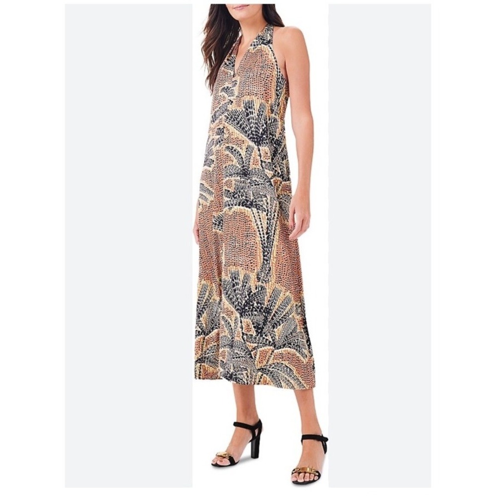 Nic Zoe Dotty Palms Halter Dress L New